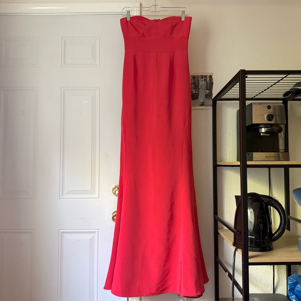 DANIELA CORTE red silk formal event evening strapless maxi gown dress‎